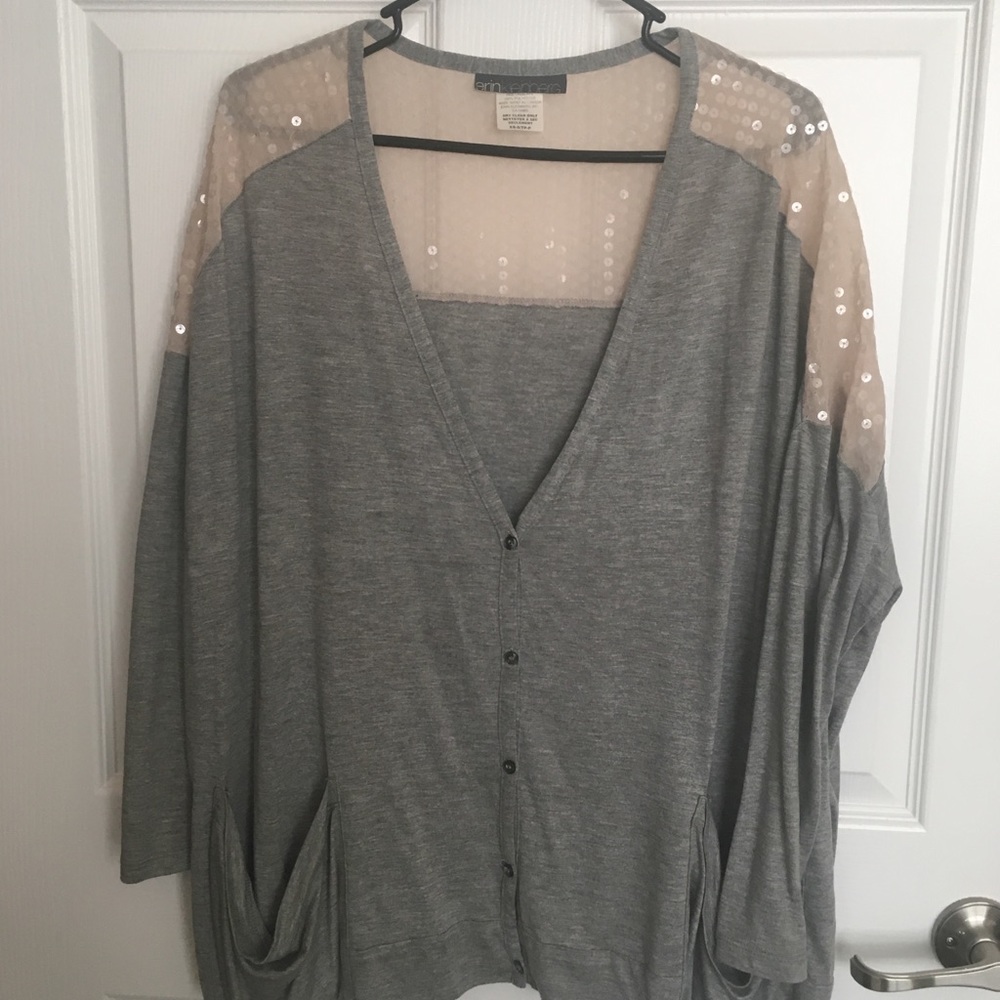Erin Kleinberg Gray Cardigan with Nude Sequin